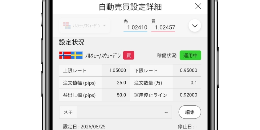 松井証券のノルウェー/スウェーデンの設定の画像