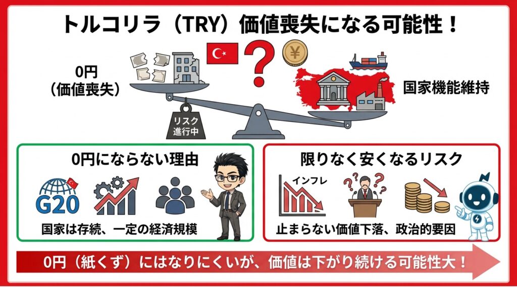 【結論】トルコリラが0円になる可能性は極めて低い