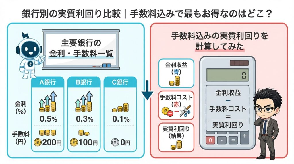 銀行別の実質利回り比較|手数料込みで最もお得なのはどこ?