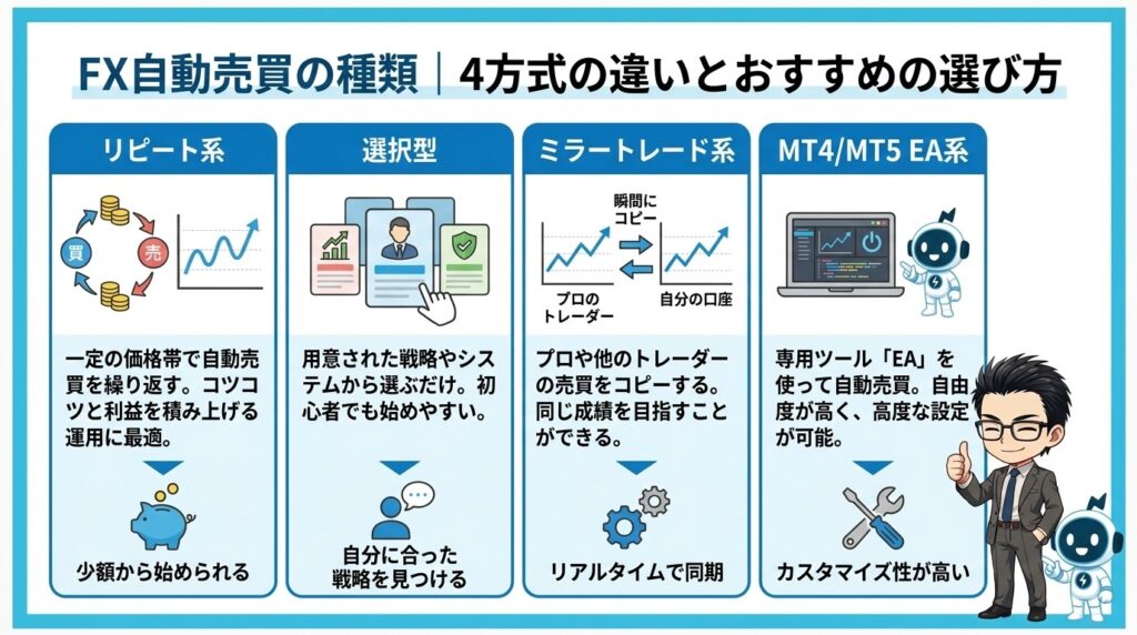 FX自動売買の種類｜4方式の違いとおすすめの選び方
