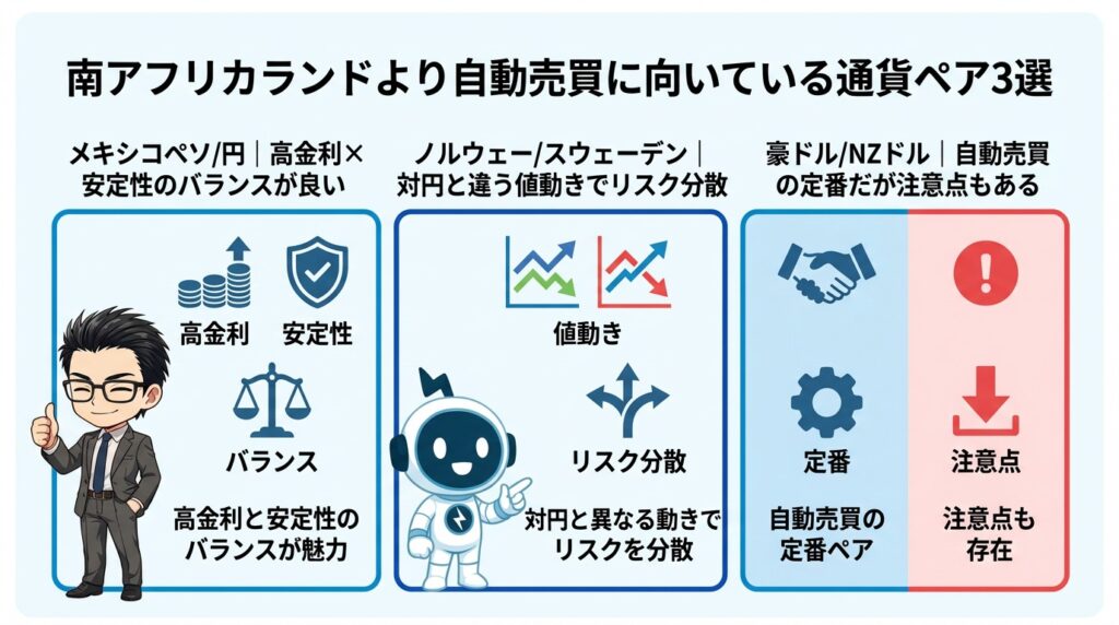 南アフリカランドより自動売買に向いている通貨ペア3選