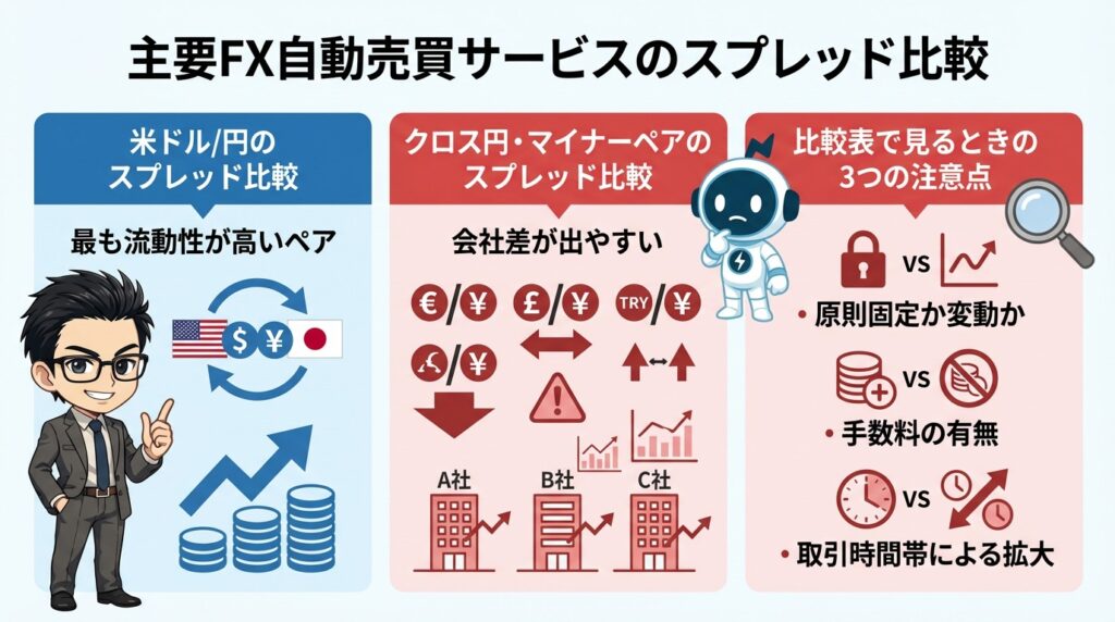 主要FX自動売買サービスのスプレッドを比較