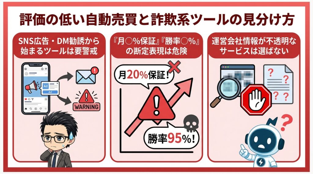 評価の低い自動売買と詐欺系ツールの見分け方