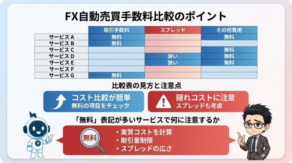 主要FX自動売買サービスの手数料を比較