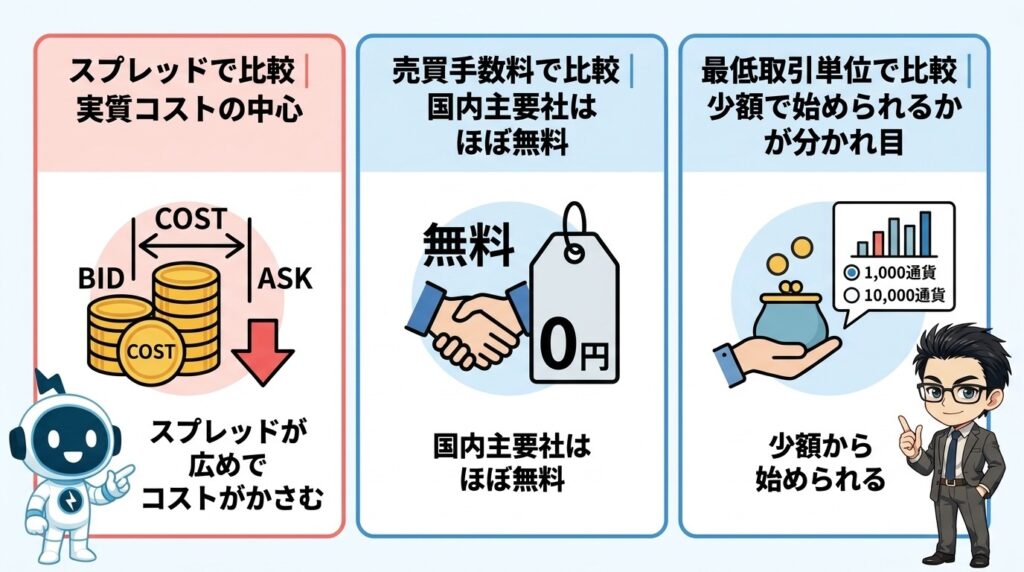 主要FX自動売買サービスの手数料を3軸で比較