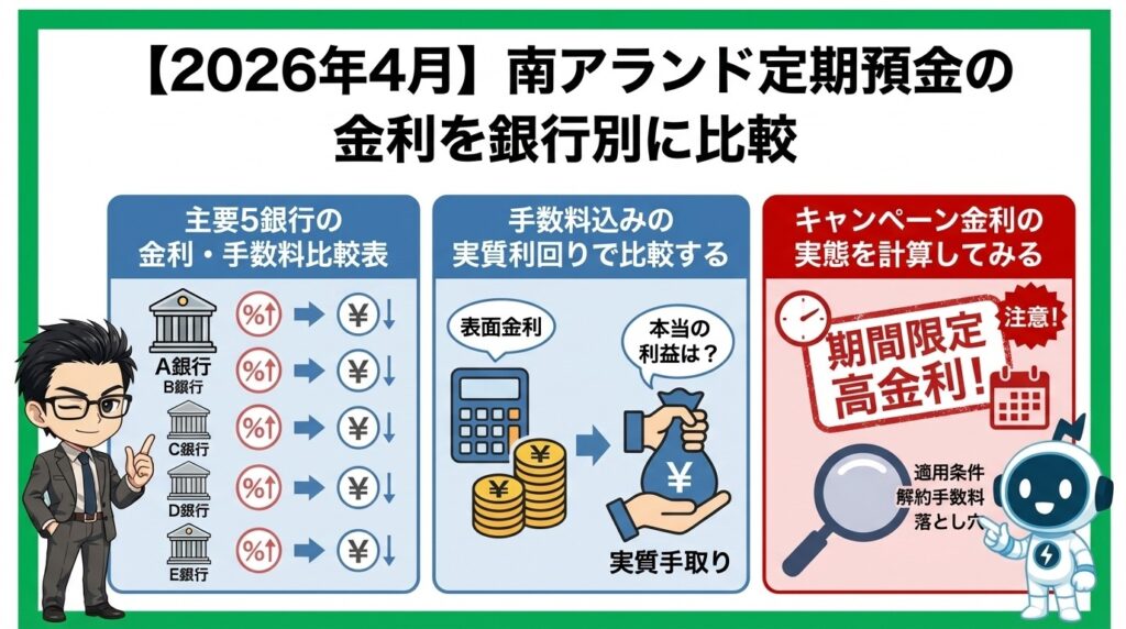 南アランド定期預金の金利を銀行別に比較