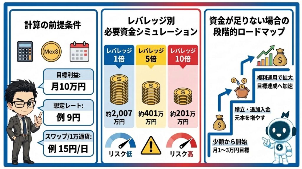 メキシコペソ円で月10万円稼ぐために必要な資金をシミュレーション