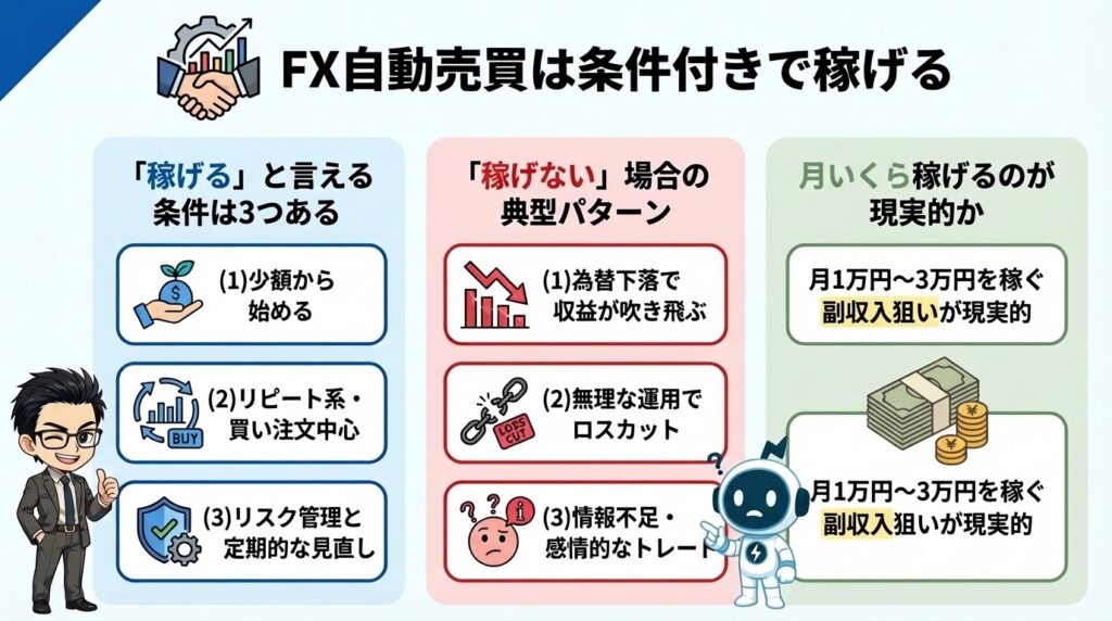 【結論】FX自動売買は条件付きで稼げる