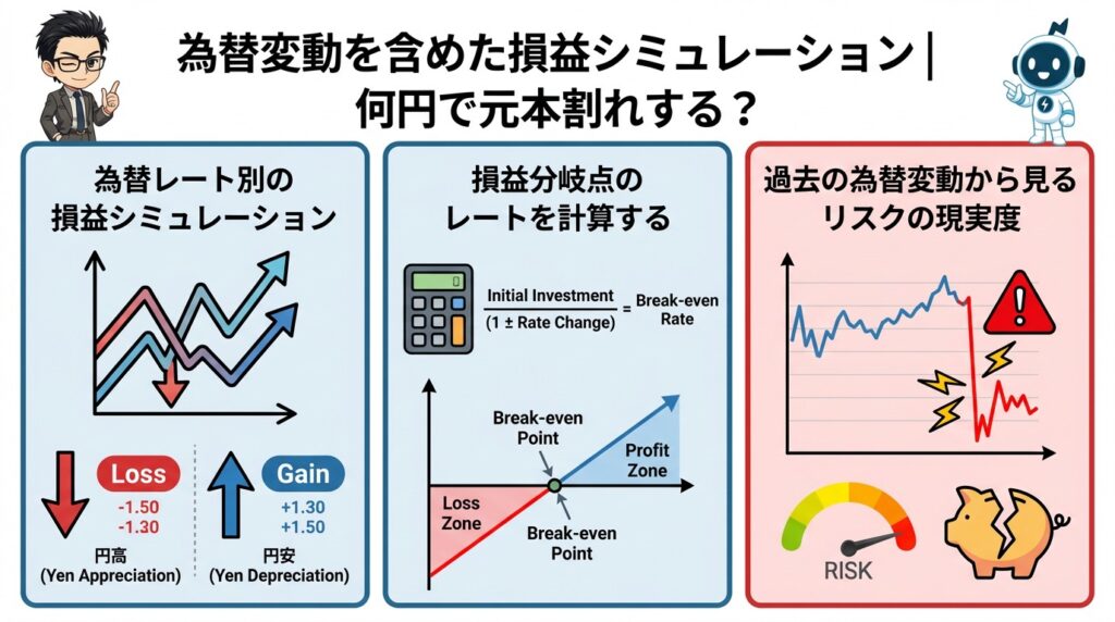 為替変動を含めた損益シミュレーション|何円で元本割れする?
