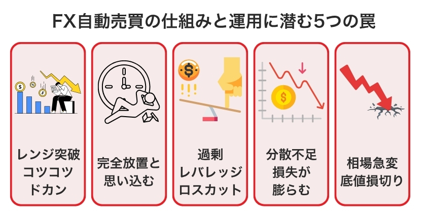 FX自動売買の仕組みと運用に潜む5つの罠を解説した画像