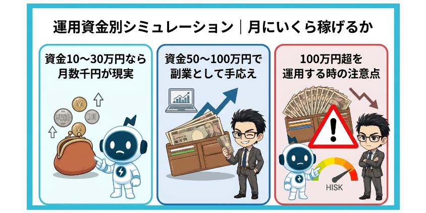運用資金別シミュレーション｜月にいくら稼げるか