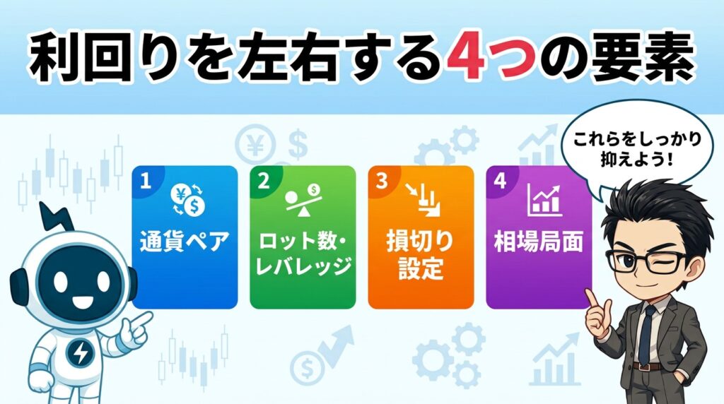 FX自動売買の利回りを左右する4つの要素