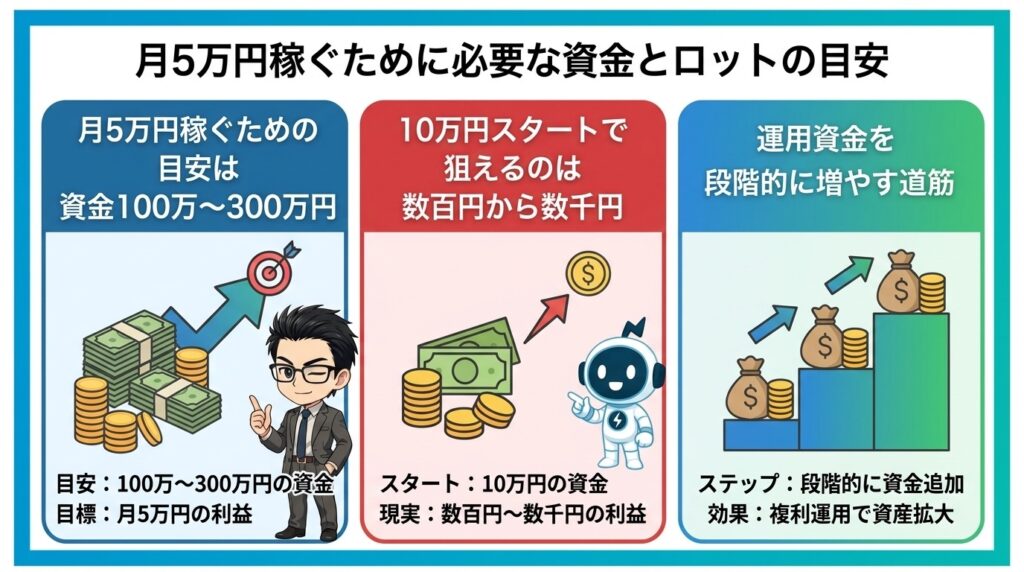 月5万円稼ぐために必要な資金とロットの目安