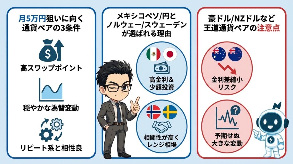 自動売買で月5万円を狙うのに向く通貨ペアと選び方