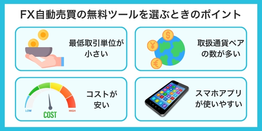 FX自動売買の無料ツールを選ぶときのポイントについて解説した画像