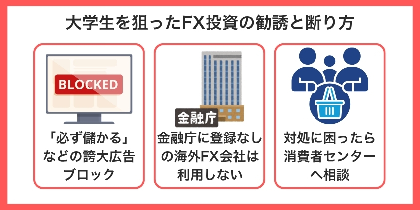 【要注意】大学生を狙ったFX投資の勧誘と断り方について解説した画像