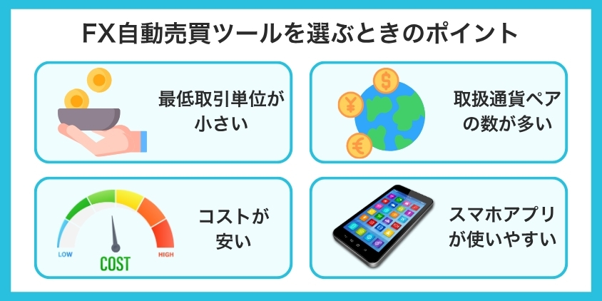 FX自動売買ツールを選ぶときのポイントについて解説した画像