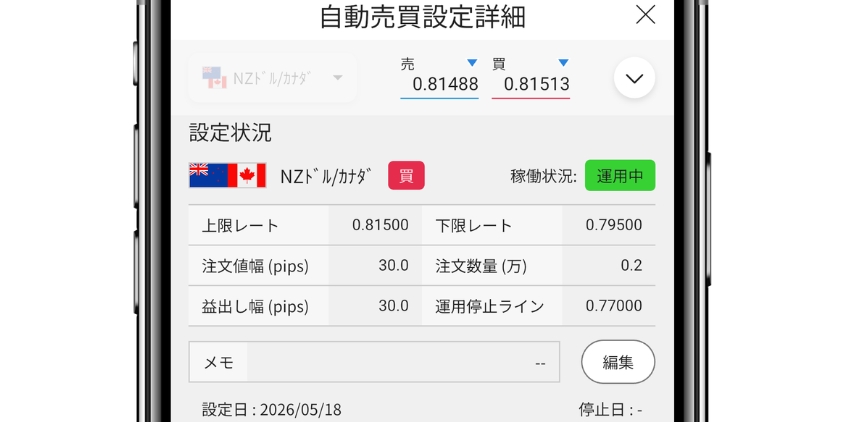 NZドル/カナダの設定画像