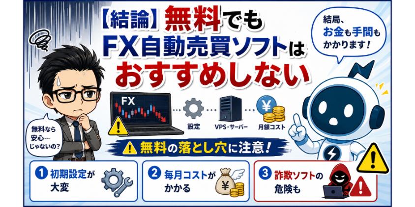【結論】無料でもFX自動売買ソフトはおすすめしないについて解説した画像