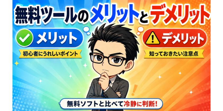 無料ツールのメリットとデメリットについて解説した画像