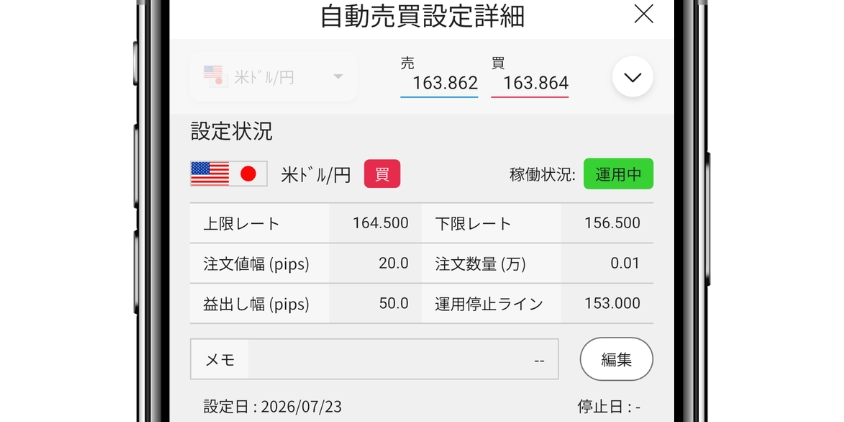 松井証券の米ドル/円の設定の画像