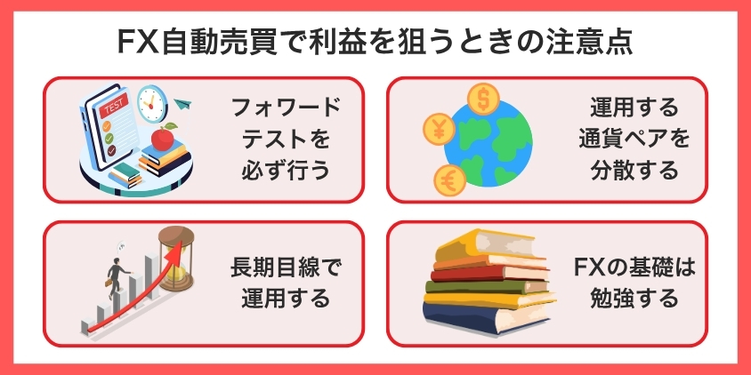 FX自動売買で利益を狙うときの注意点について解説した画像