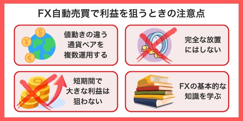 FX自動売買で利益を狙うときの注意点について解説した画像