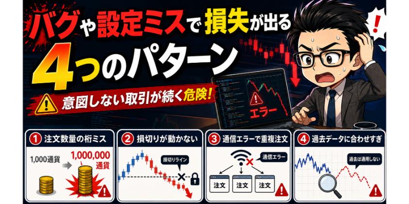 プログラムのバグや設定ミスで損失が出る4つのパターンについて解説した画像