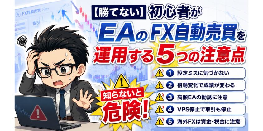 【勝てない】初心者がEAのFX自動売買を運用する5つの注意点について解説した画像