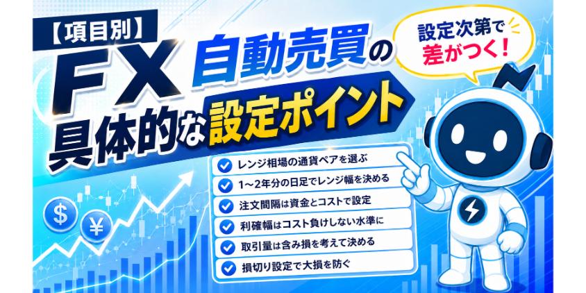 【項目別】FX自動売買の具体的な設定ポイントについて解説した画像